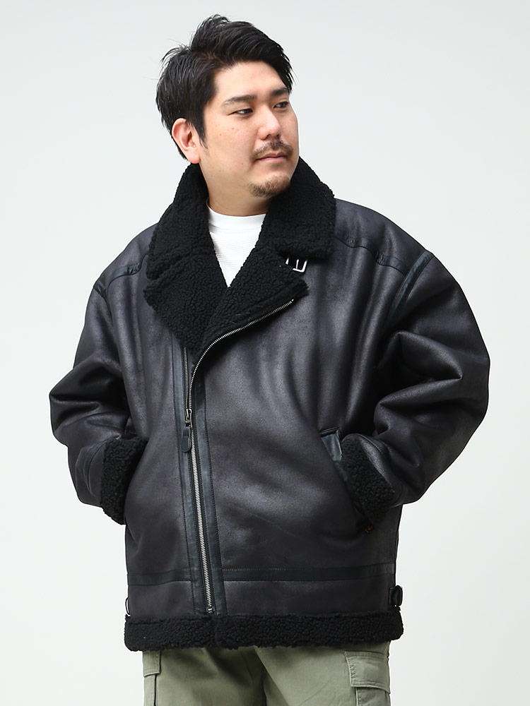 大きいサイズ メンズ ALPHA INDUSTRIES INC (アルファインダストリーズ) フェイクムートン ライダー |  大きいサイズの服【サカゼン公式通販】