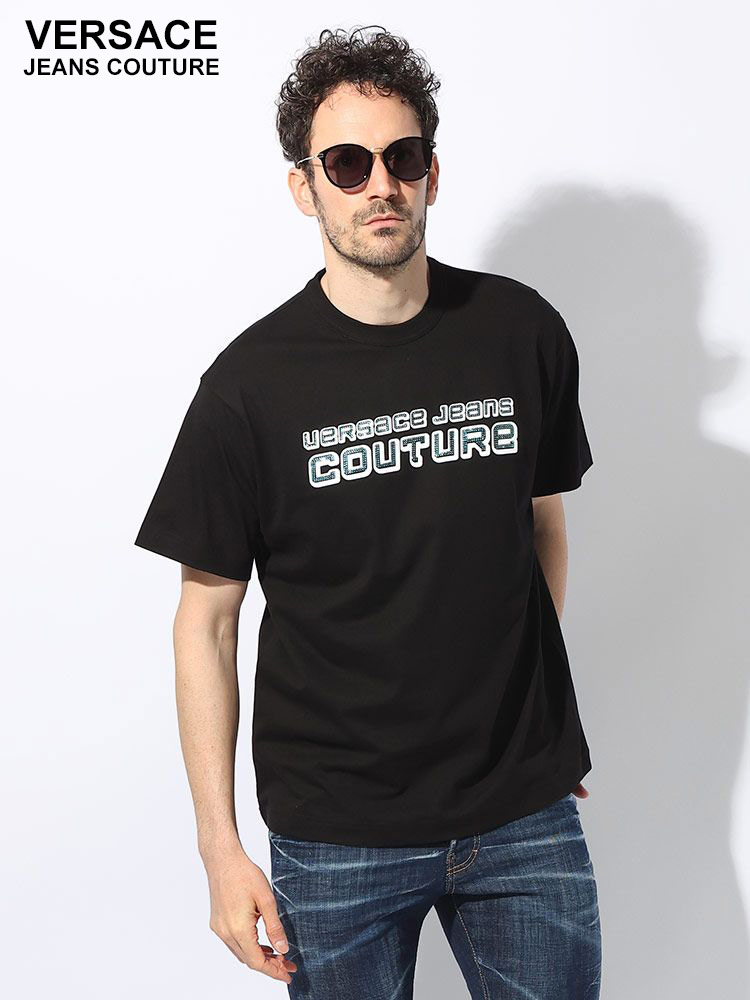 Versace Jeans Couture (ヴェルサーチェ ジーンズ クチュール) フロントストーンロゴ クルーネック 半袖 Tシャツ レギュラーフィット VC76GAHC03 ブランド メンズ 男性 トップス