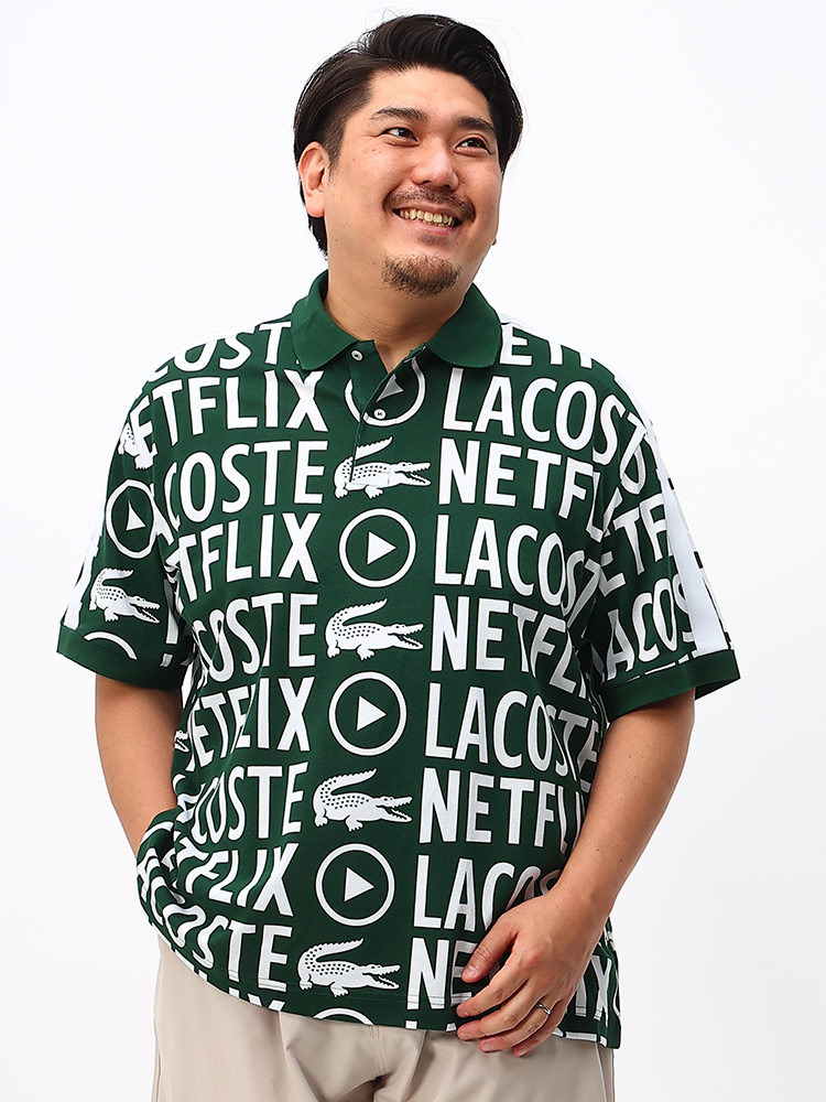 大きいサイズ メンズ LACOSTE (ラコステ) LACOSTE×NETFLIX 総柄プリント 半袖 ポロシャツ | 大きいサイズ の服【サカゼン公式通販】