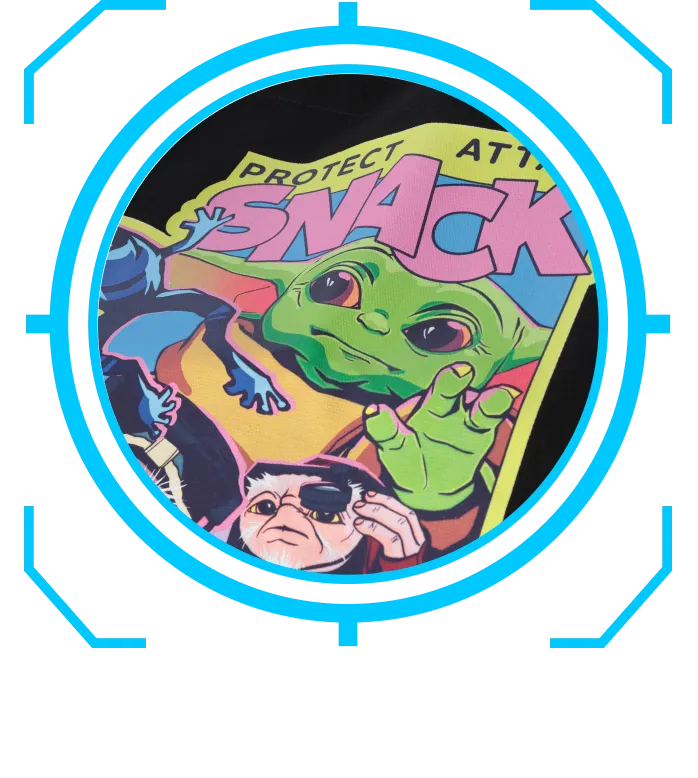 グローグーが描かれたアメコミ風「PROTECT SNACK」イラスト