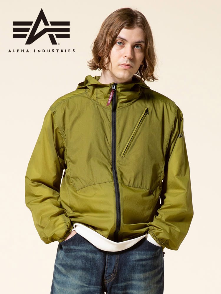 ALPHA INDUSTRIES INC (アルファインダストリーズ) パッカブル フード フルジップ ジャケット LIGHT PACKABLE PARKA