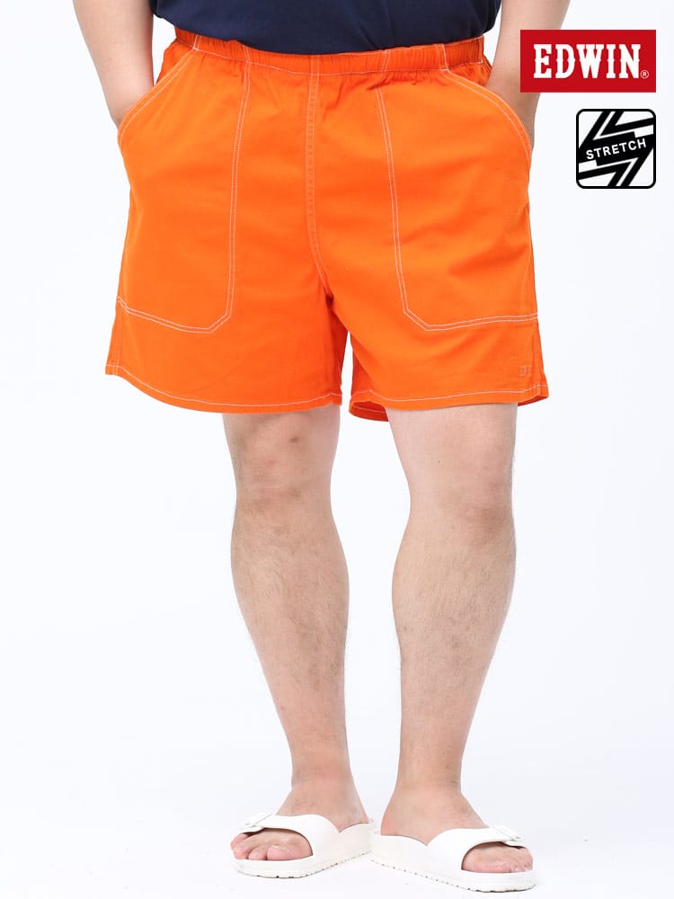 大きいサイズ メンズ EDWIN (エドウィン) 無地 前閉じ ショートパンツ ATHLETIC ORANGE