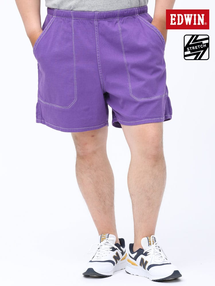 大きいサイズ メンズ EDWIN (エドウィン) 無地 前閉じ ショートパンツ ATHLETIC PURPLE