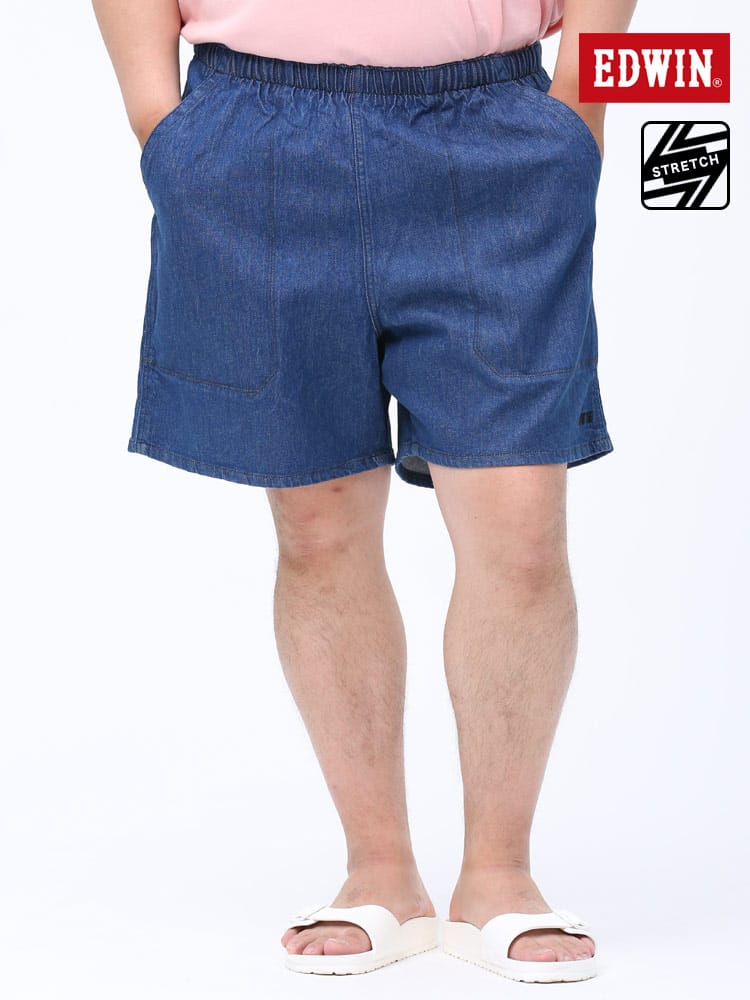 大きいサイズ メンズ EDWIN (エドウィン) ウエストゴム 前閉じ デニム ショートパンツ ATHLETIC