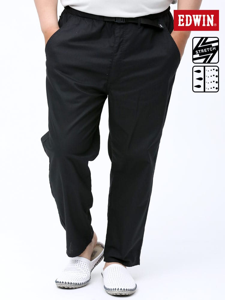 EDWIN (エドウィン) 歩クール ストレッチ 麻混 無地 レギュラー テーパードパンツ BLACK