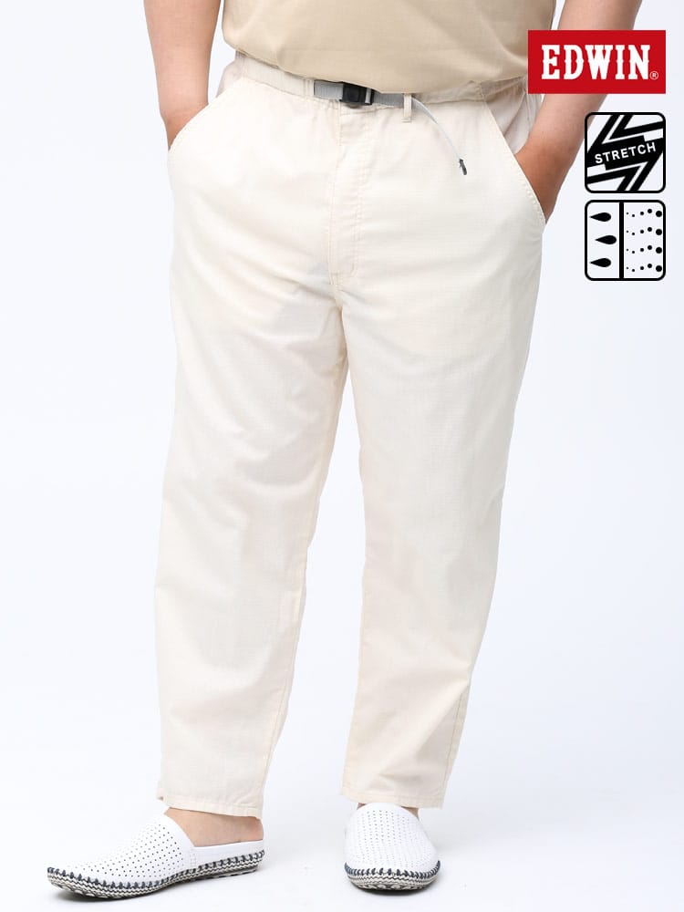 EDWIN (エドウィン) 歩クール ストレッチ 麻混 無地 レギュラー テーパードパンツ IVORY