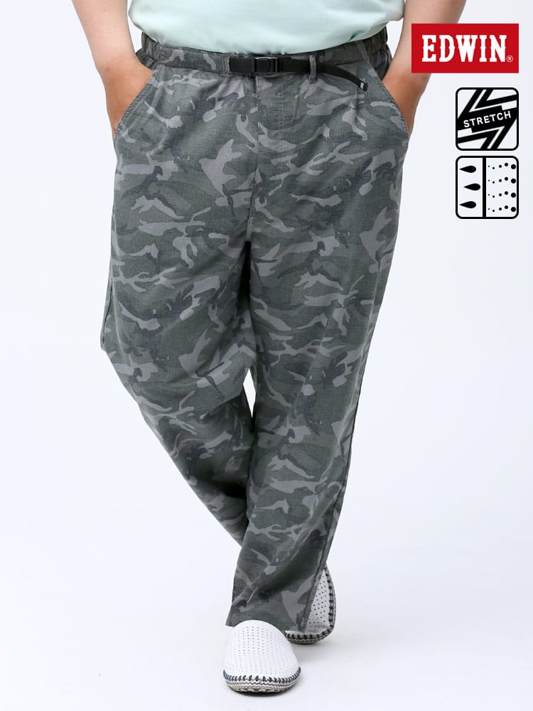 EDWIN (エドウィン) 歩クール ストレッチ 麻混 迷彩柄 レギュラー テーパードパンツ