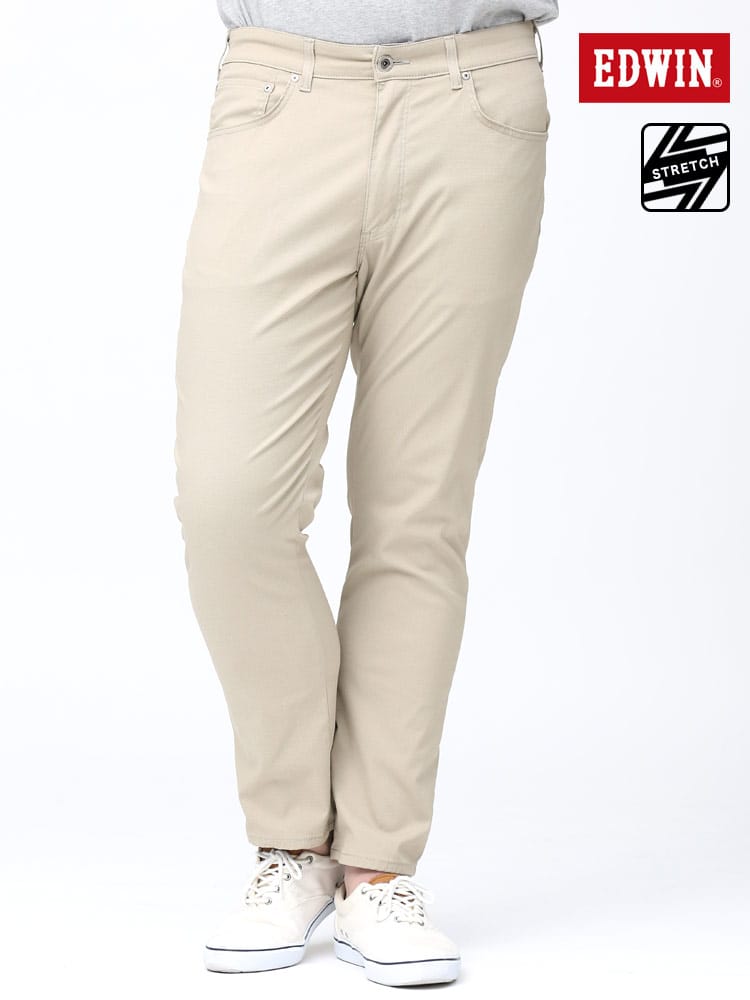 大きいサイズ メンズ EDWIN (エドウィン) JERSEYS COOL ストレッチ レギュラー ストレート ロングパンツ BEIGE