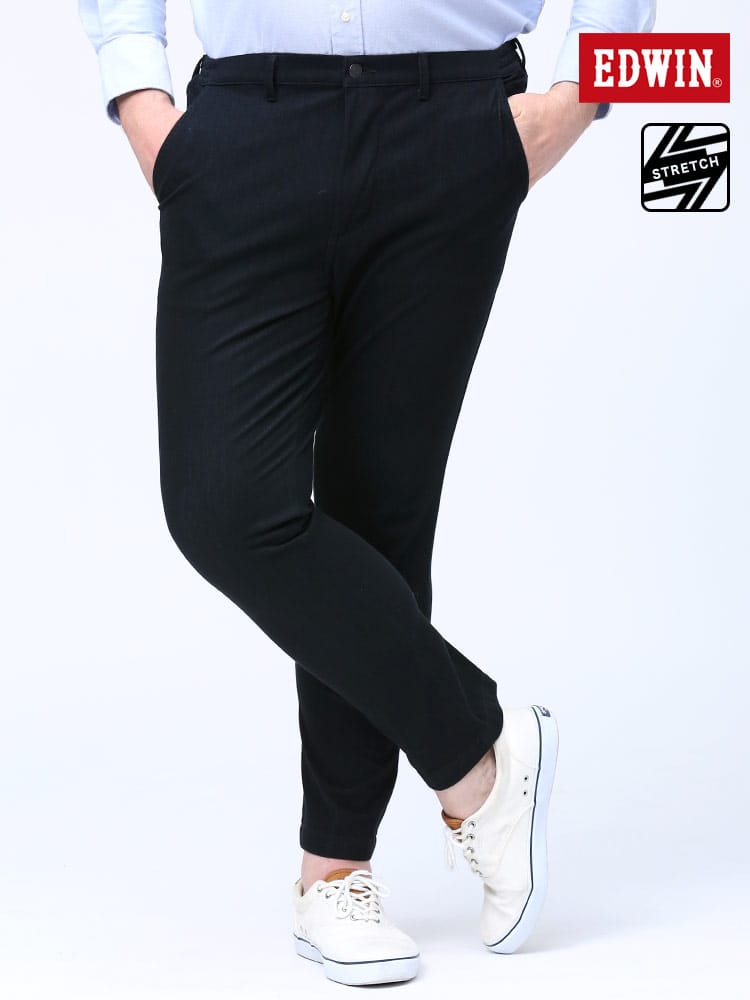 大きいサイズ メンズ EDWIN (エドウィン) デニスラAIR ストレッチ 無地 スリム デニム テーパードパンツ BLACK