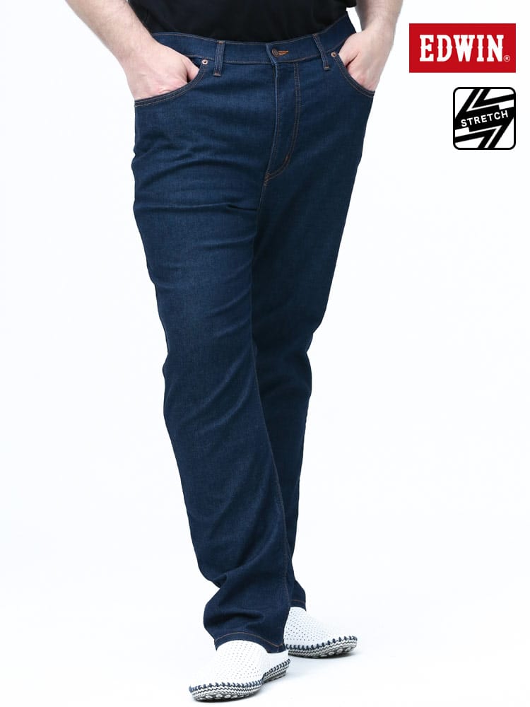 大きいサイズ メンズ EDWIN (エドウィン) 麻混 ジップフライ ストレート ジーンズ 403 COOL ONEWASH 36インチ