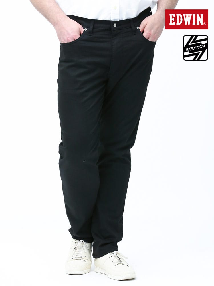 大きいサイズ メンズ EDWIN (エドウィン) 麻混 ジップフライ ストレート ジーンズ 403 COOL BLACK 36インチ