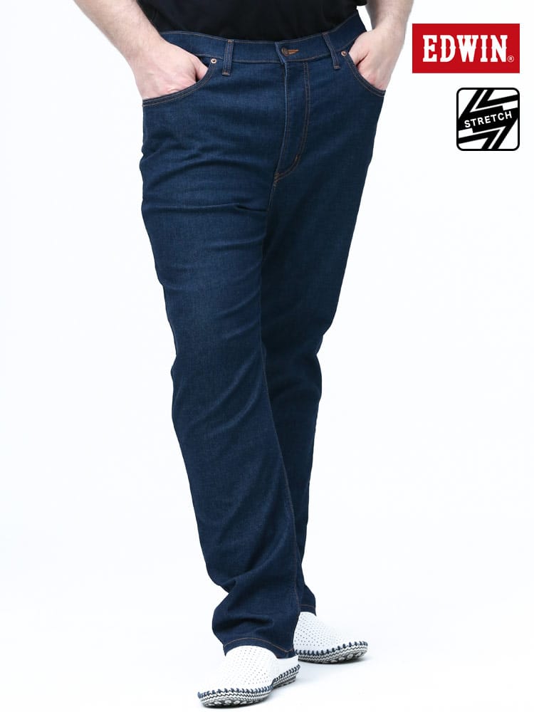大きいサイズ メンズ EDWIN (エドウィン) 麻混 ジップフライ ストレート ジーンズ 403 COOL ONEWASH 38-44インチ