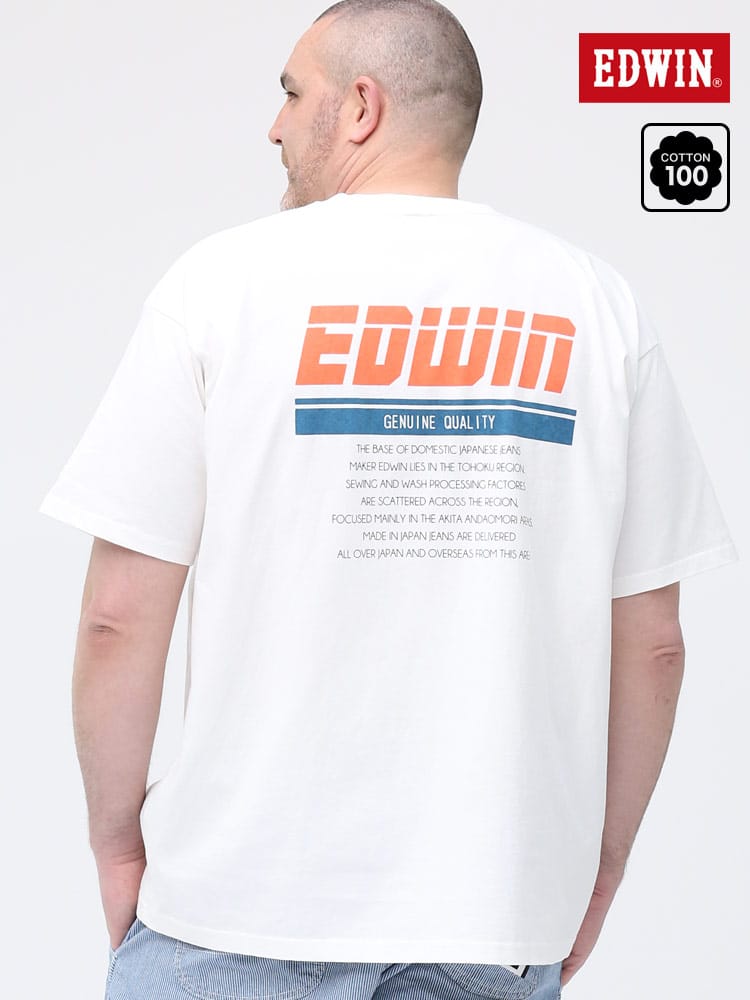 大きいサイズ メンズ EDWIN (エドウィン) バックプリント クルーネック 半袖 Tシャツ WHITE