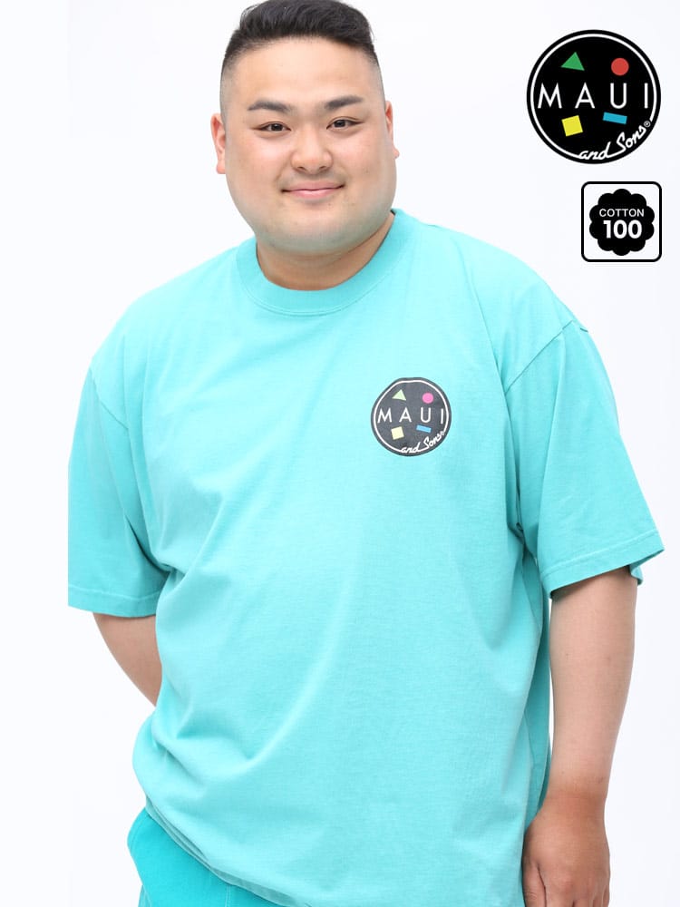 在庫処分 返品交換不可 大きいサイズ メンズ MAUI and Sons (マウイアンドサンズ) バックプリント クルーネック 半袖 Tシャツ GREEN