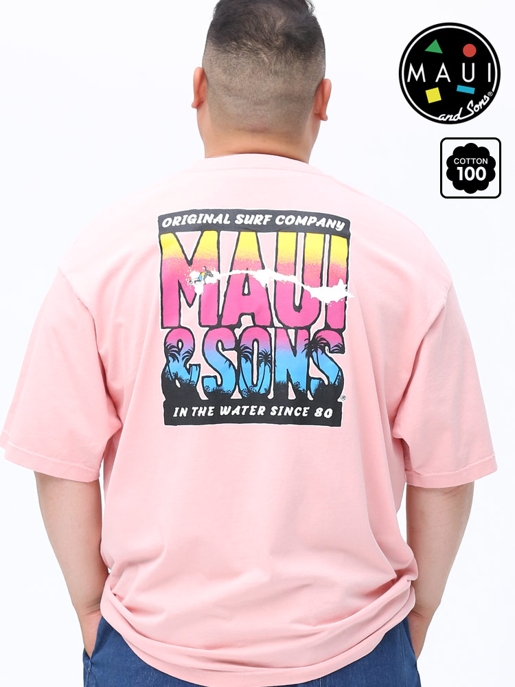 在庫処分 返品交換不可 大きいサイズ メンズ MAUI and Sons (マウイアンドサンズ) バックプリント クルーネック 半袖 Tシャツ PINK