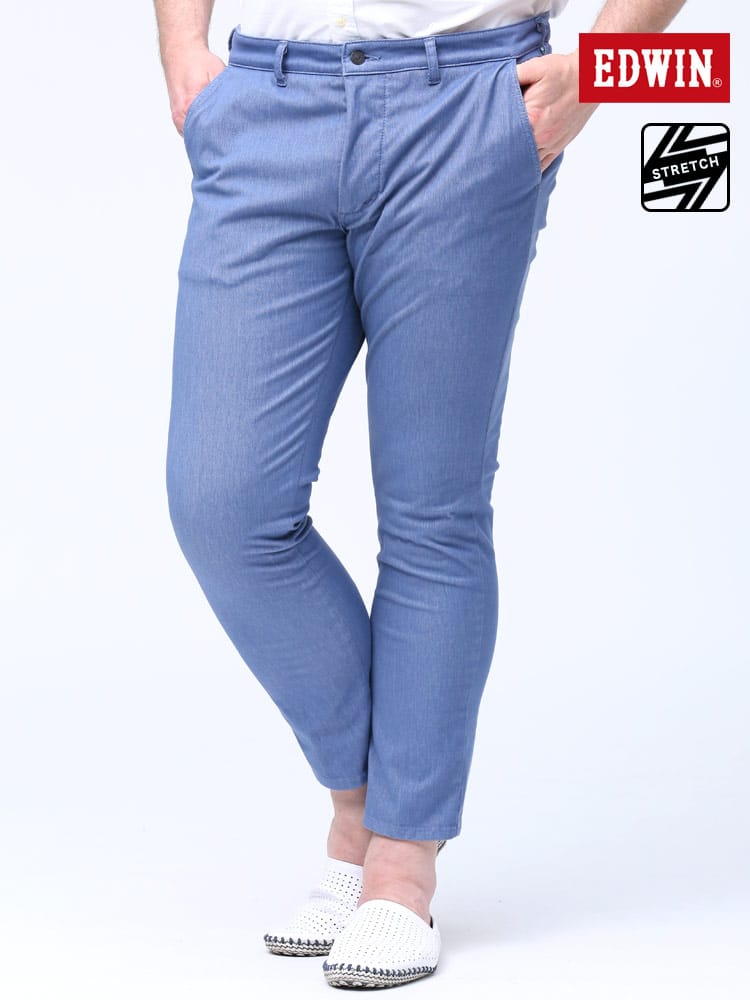 大きいサイズ メンズ EDWIN (エドウィン) デニスラ ストレッチ 無地 スリム デニム テーパードパンツ BLUE