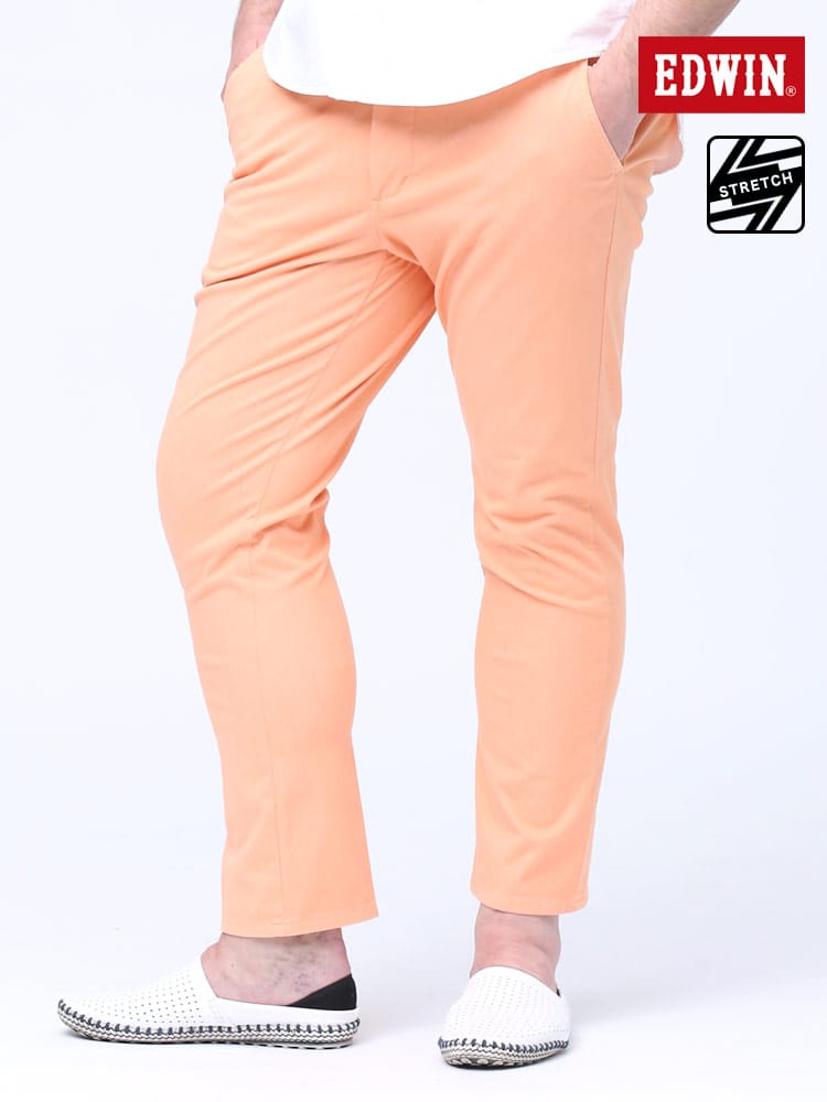 大きいサイズ メンズ EDWIN (エドウィン) デニスラ ストレッチ 無地 スリム デニム テーパードパンツ ORANGE