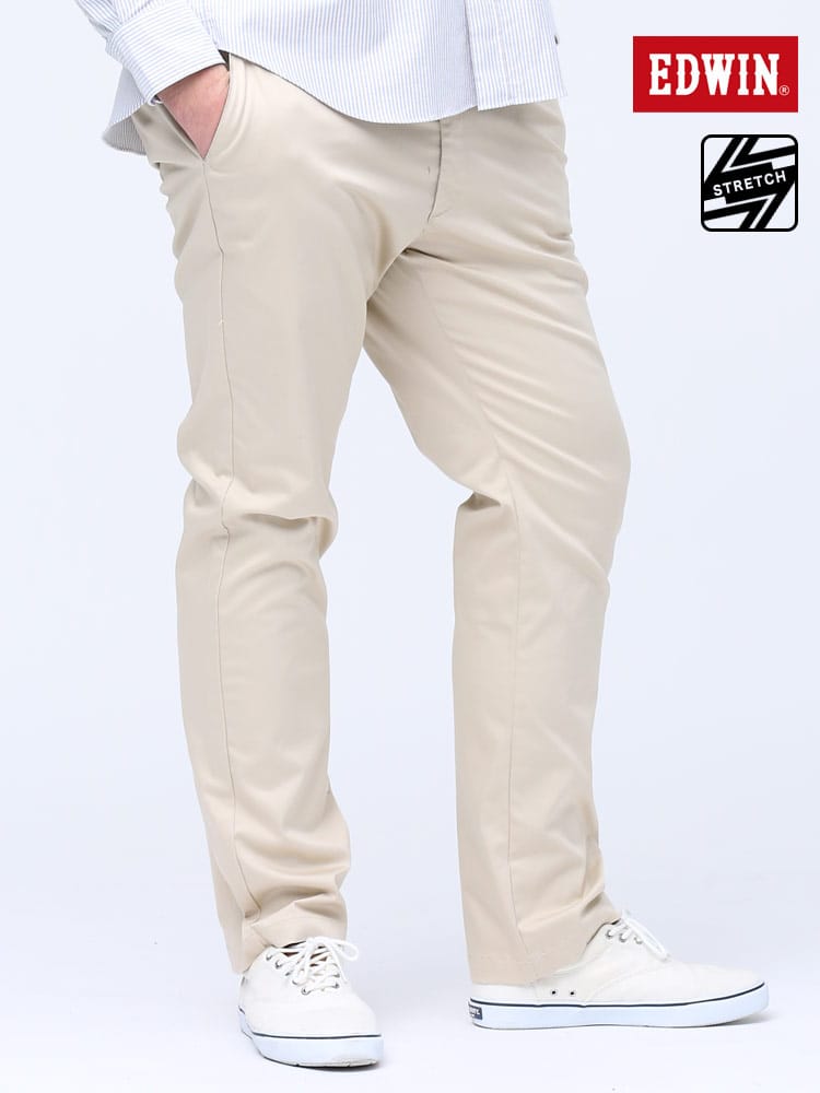 大きいサイズ メンズ EDWIN (エドウィン) ストレッチ ノータック アジャスター 無地 ロングパンツ