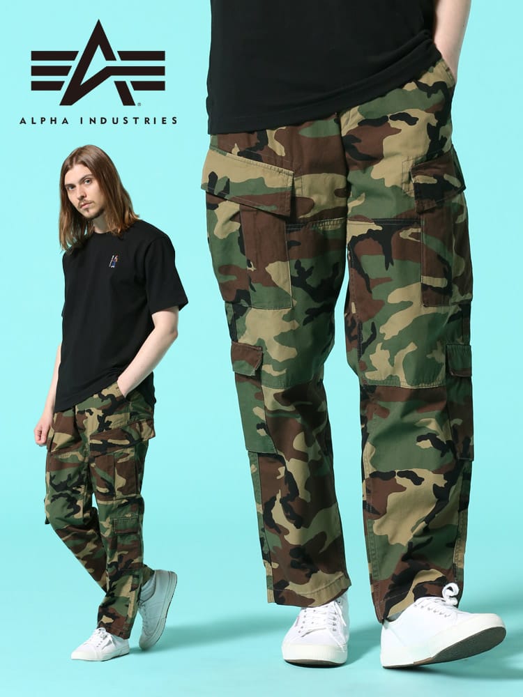 ALPHA INDUSTRIES INC (アルファインダストリーズ) 迷彩柄 ポケット カーゴ ロングパンツ A.C.U TYPE CARGO PANTS
