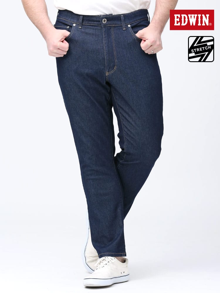 大きいサイズ メンズ EDWIN (エドウィン) JERSEYS COOL ストレッチ レギュラー ストレート ジーンズ ONEWASH