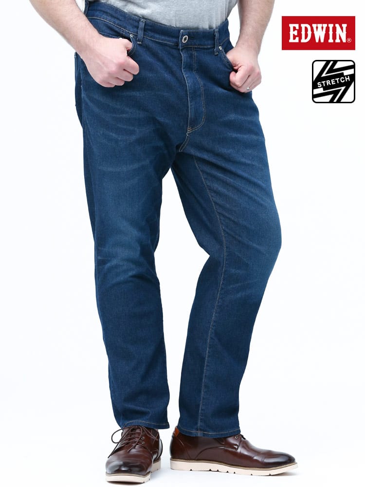大きいサイズ メンズ EDWIN (エドウィン) JERSEYS ストレッチ ジップフライ ストレート ジーンズ 濃色USED