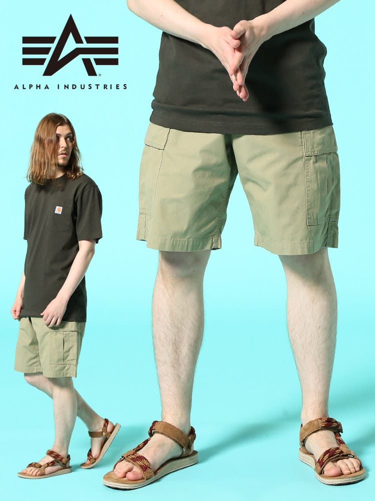 ALPHA INDUSTRIES INC (アルファインダストリーズ) 無地 ジップフライ カーゴ ショートパンツ BASIC CARGO SHORTS