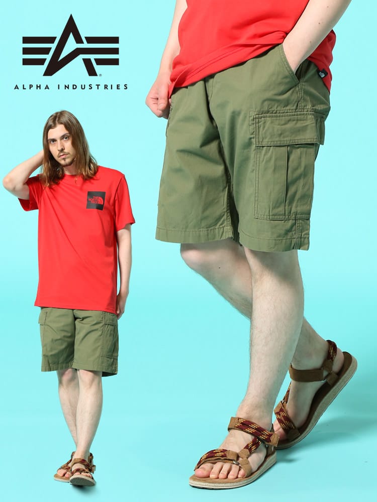 ALPHA INDUSTRIES INC (アルファインダストリーズ) 無地 ジップフライ カーゴ ショートパンツ BASIC CARGO SHORTS