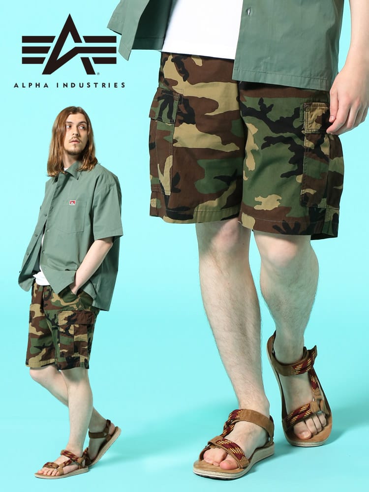 ALPHA INDUSTRIES INC (アルファインダストリーズ) 迷彩柄 ジップフライ カーゴ ショートパンツ BASIC CARGO SHORTS