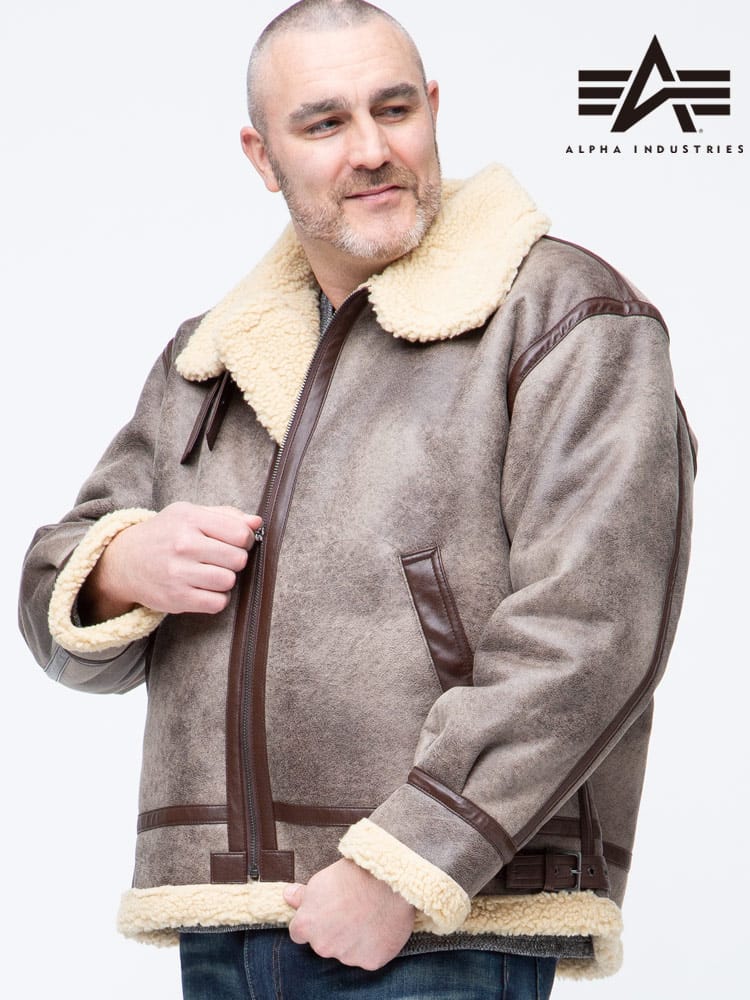 大きいサイズ メンズ ALPHA INDUSTRIES INC (アルファインダストリーズ) 裏ボア フェイクレザー フルジップ ジャケット B-3 FAKE MOUTON