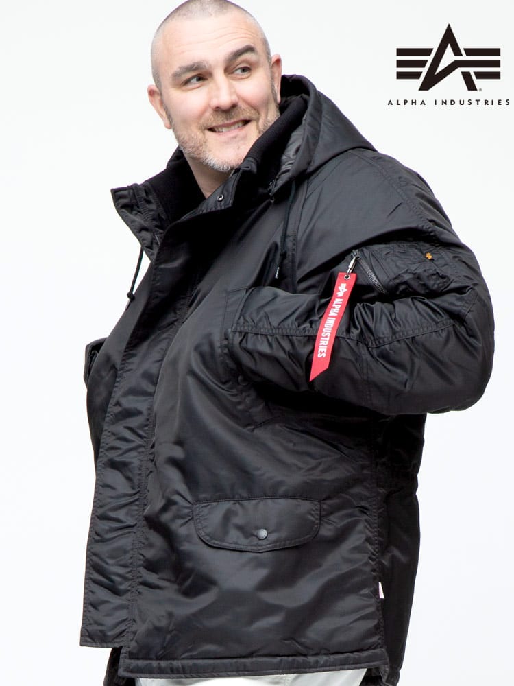 大きいサイズ メンズ ALPHA INDUSTRIES INC (アルファインダストリーズ) サーモライト フード着脱可 フルジップ 中綿 ジャケット N-3B RIB JACKET