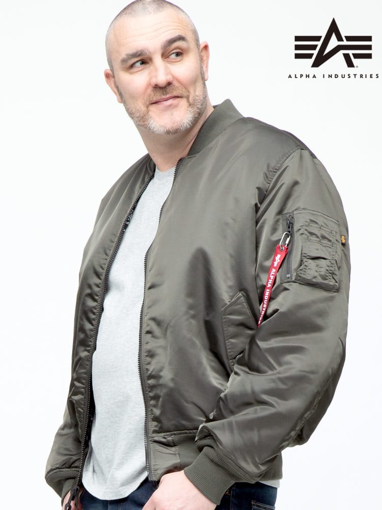 大きいサイズ メンズ ALPHA INDUSTRIES INC (アルファインダストリーズ) リバーシブル 無地×ペイズリー フルジップ 中綿 ジャケット MA-1 PRINTED LINING CORE SPEC