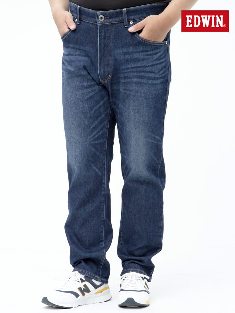 大きいサイズ メンズ EDWIN (エドウィン) JERSEYS 裏起毛 ウォーム レギュラーストレート ジーンズ 濃色USED