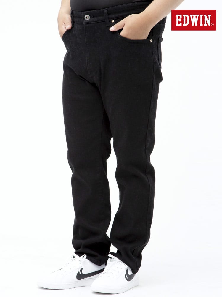 大きいサイズ メンズ EDWIN (エドウィン) JERSEYS 裏起毛 ウォーム レギュラーストレート ジーンズ BLACK