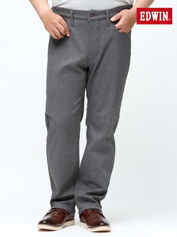 大きいサイズ メンズ EDWIN (エドウィン) 裏起毛 ストレッチ 無地 ジップフライ パンツ WILD FIRE CHARCOAL 36