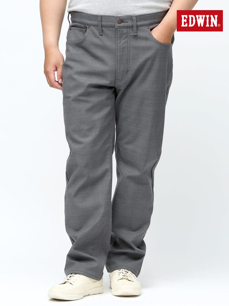 大きいサイズ メンズ EDWIN (エドウィン) 裏起毛 ストレッチ チェック柄 ジップフライ パンツ WILD FIRE GRAY 38-44