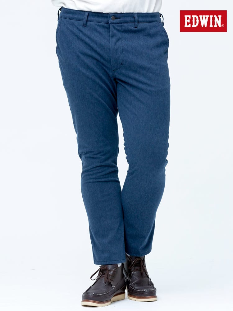 大きいサイズ メンズ EDWIN (エドウィン) デニスラ ストレッチ ヘリンボン ノータック ロングパンツ