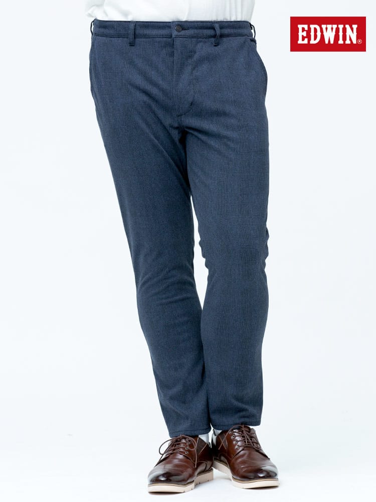 大きいサイズ メンズ EDWIN (エドウィン) デニスラ ストレッチ チェック ノータック ロングパンツ