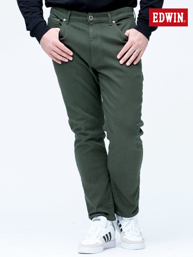 大きいサイズ メンズ EDWIN (エドウィン) JERSEYS ストレッチ レギュラー ストレート カラージーンズ GREEN