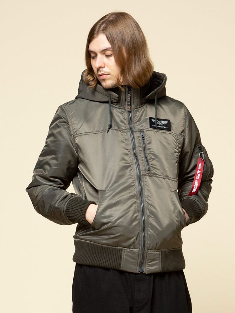 ALPHA INDUSTRIES INC (アルファインダストリーズ) サーモライト フード着脱 リブ フルジップ 中綿 ジャケット HOODED RIB JACKET