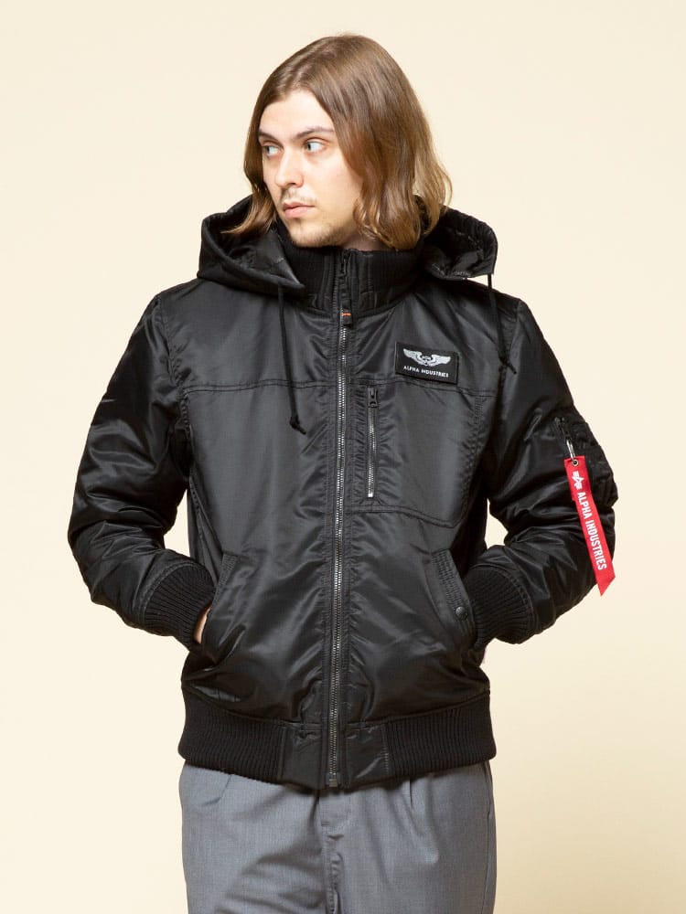 ALPHA INDUSTRIES INC (アルファインダストリーズ) サーモライト フード着脱 リブ フルジップ 中綿 ジャケット HOODED RIB JACKET