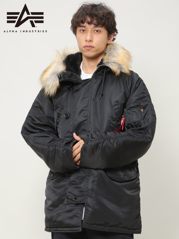 ALPHA INDUSTRIES INC (アルファインダストリーズ) ファーフード ボタンジップ 中綿 フライトジャケット N-3B CORESPEC