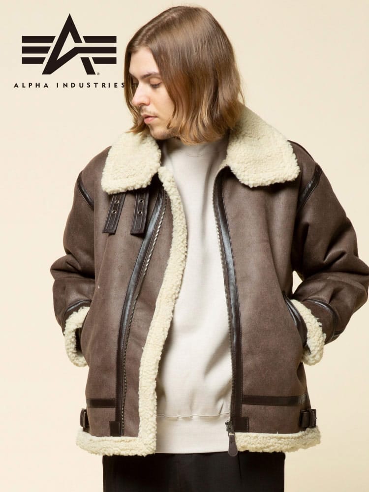 ALPHA INDUSTRIES INC (アルファインダストリーズ) フェイクムートン フルジップ フライトジャケット B-3 FAKE MOUTON