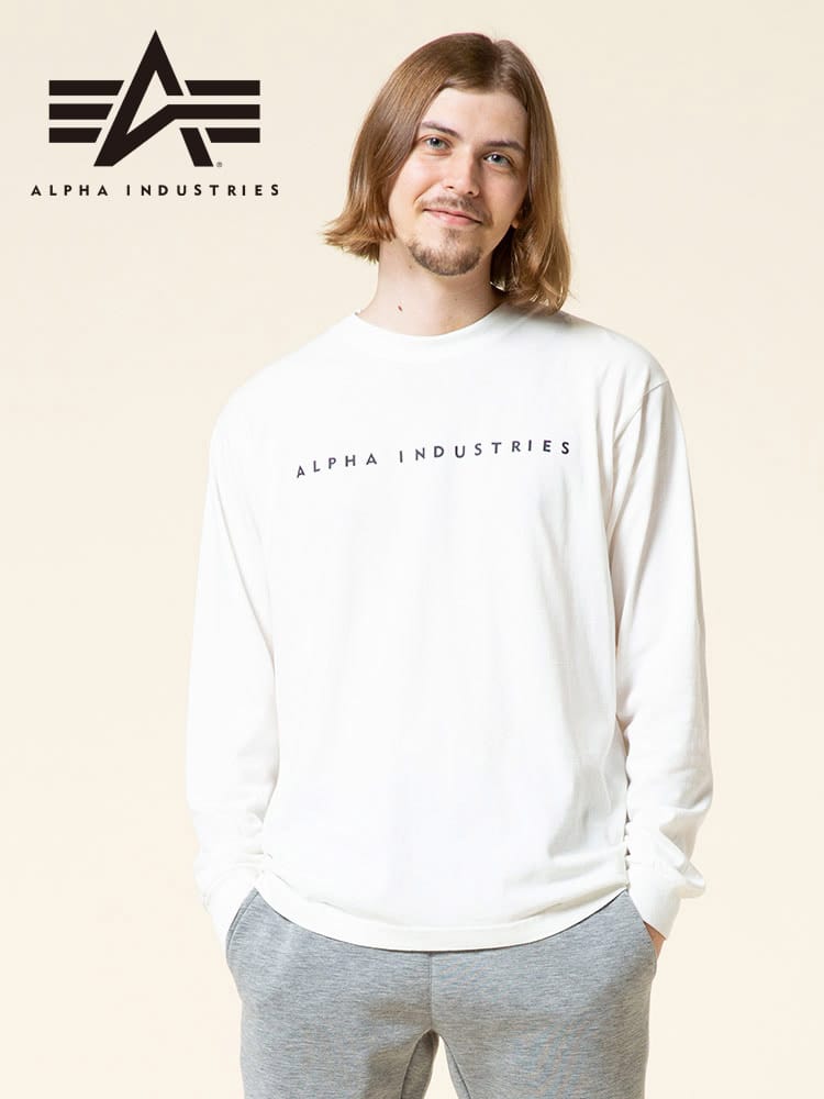 ALPHA INDUSTRIES INC (アルファインダストリーズ) バックBOXプリント クルーネック 長袖 Tシャツ