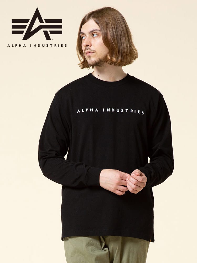 ALPHA INDUSTRIES INC (アルファインダストリーズ) バックBOXプリント クルーネック 長袖 Tシャツ
