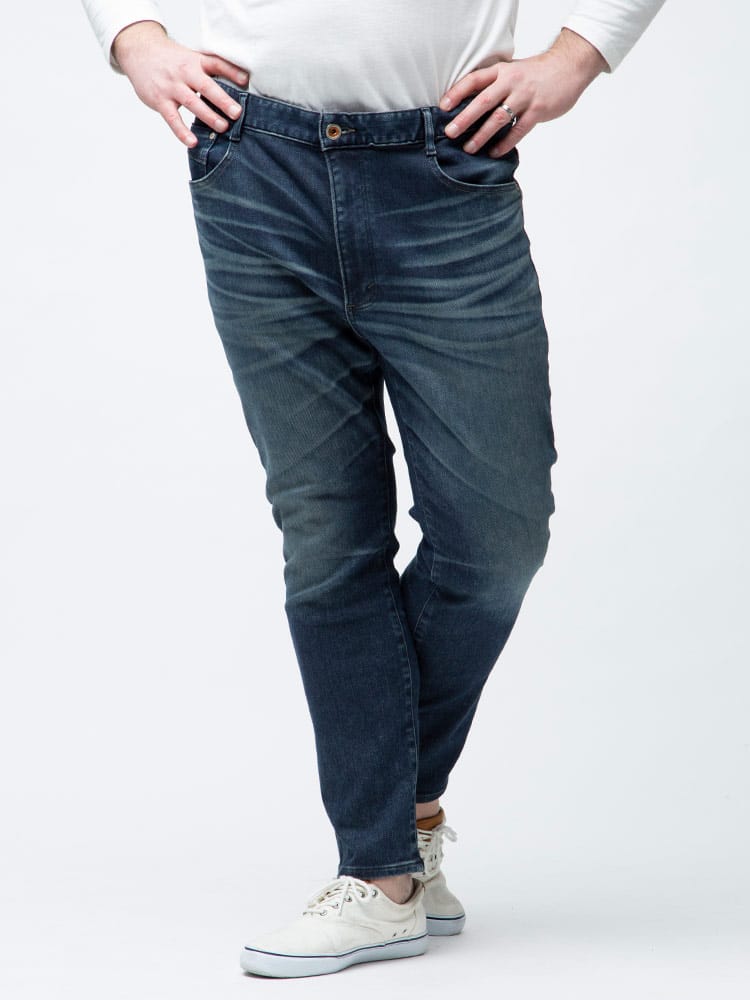 大きいサイズ メンズ EDWIN (エドウィン) JERSEYS ストレッチ ジップフライ レギュラー ストレート ジーンズ 濃色USED