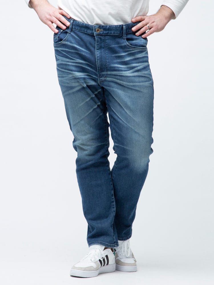 大きいサイズ メンズ EDWIN (エドウィン) JERSEYS ストレッチ ジップフライ レギュラー ストレート ジーンズ 中濃色USED