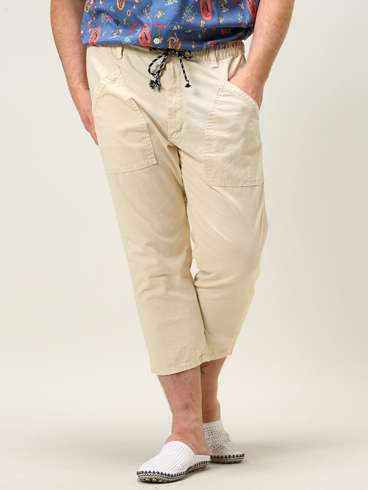 大きいサイズ メンズ Lee (リー) 麻混 無地 ウエストコード イージーパンツ