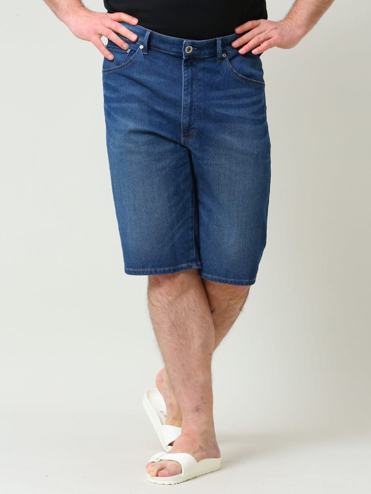 大きいサイズ メンズ EDWIN (エドウィン) JERSEYS ストレッチ レギュラー デニム ショートパンツ 濃色USED