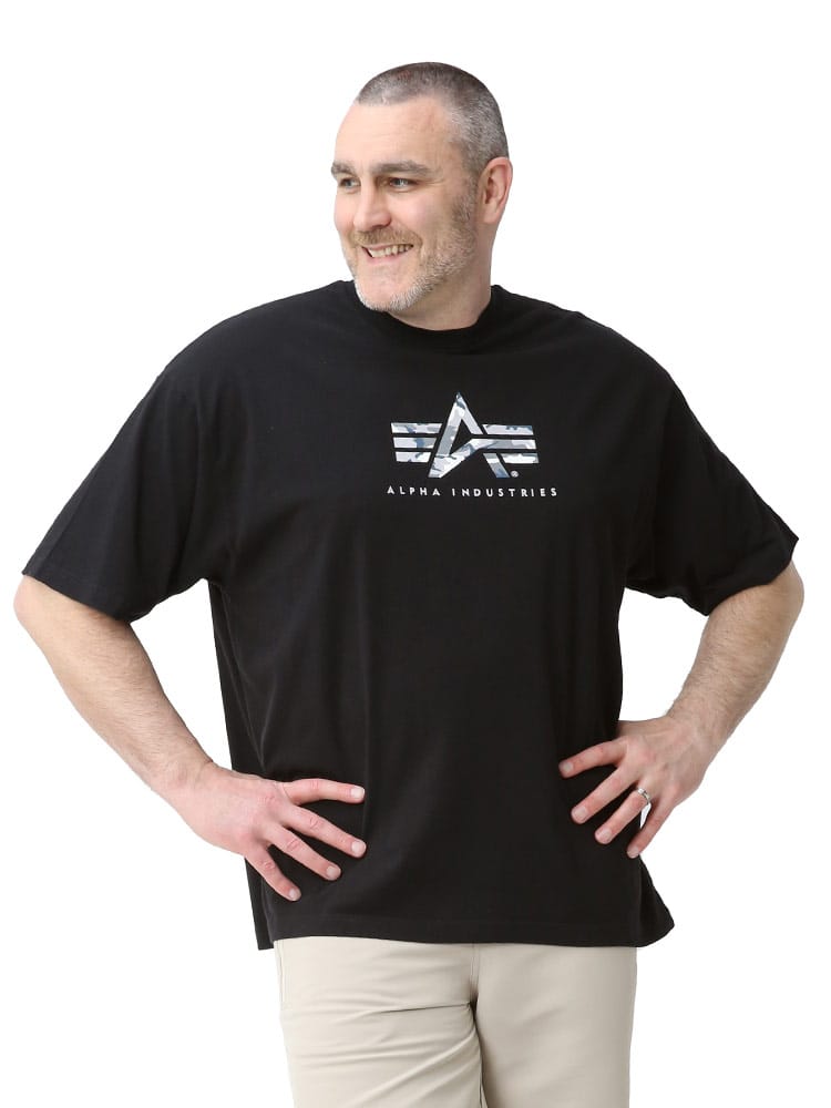 大きいサイズ メンズ ALPHA INDUSTRIES INC (アルファインダストリーズ) 迷彩 A-MARK プリント クルーネック 半袖 Tシャツ