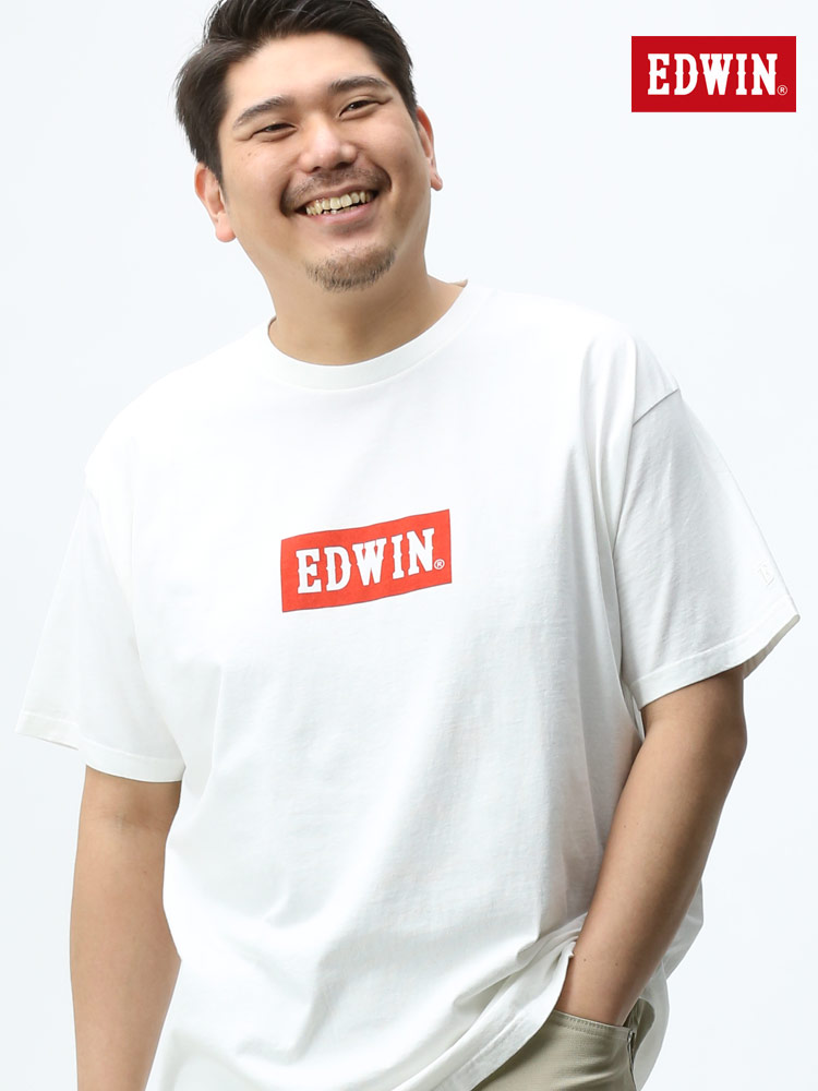 大きいサイズ メンズ EDWIN (エドウィン) 綿100％ BOXロゴ クルーネック 半袖 Tシャツ